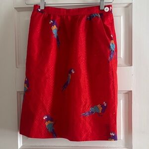 Evan Picone Red Parrot Print Midi Skirt
